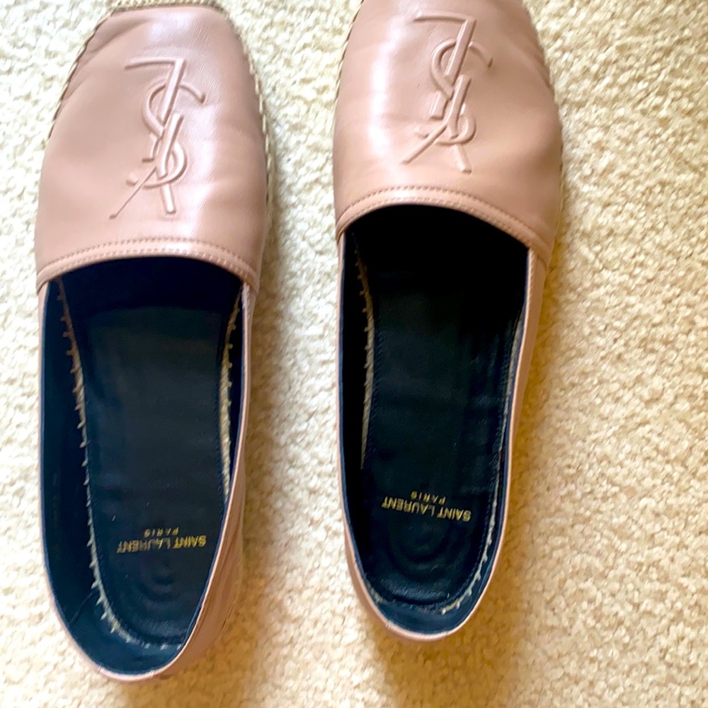 YSL blush leather flat espadrilles. Retail $599